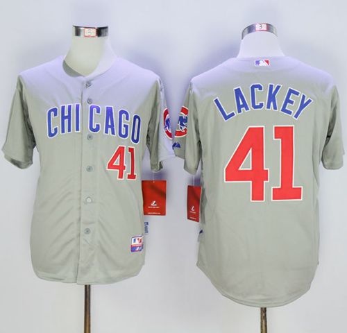 Cubs #41 John Lackey Grey Road Cool Base Stitched MLB Jersey - Click Image to Close